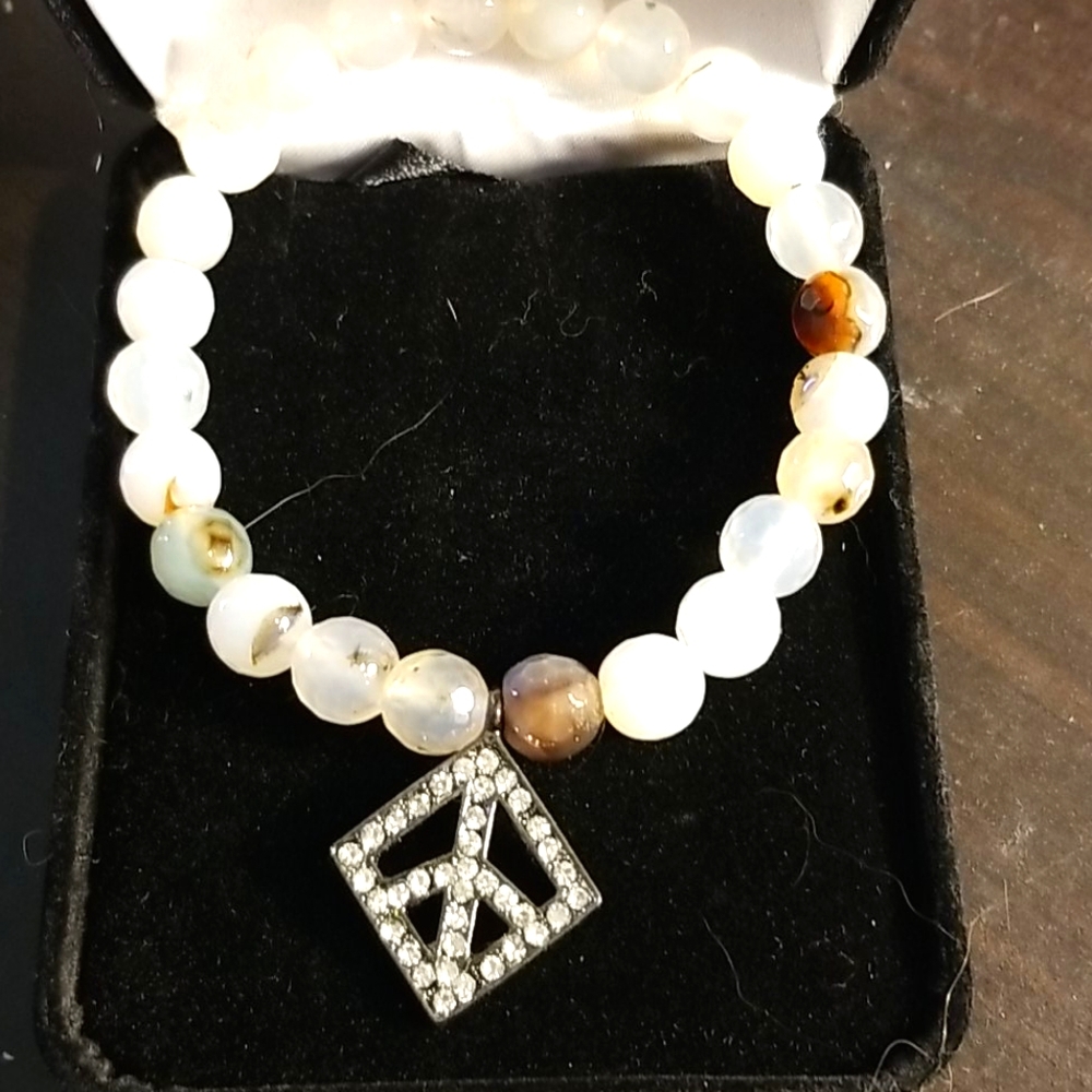 White Beaded Bracelet with Charm